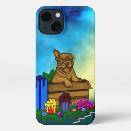 箱の中の子犬，メリークリスマス iPhoneケース (裏面)