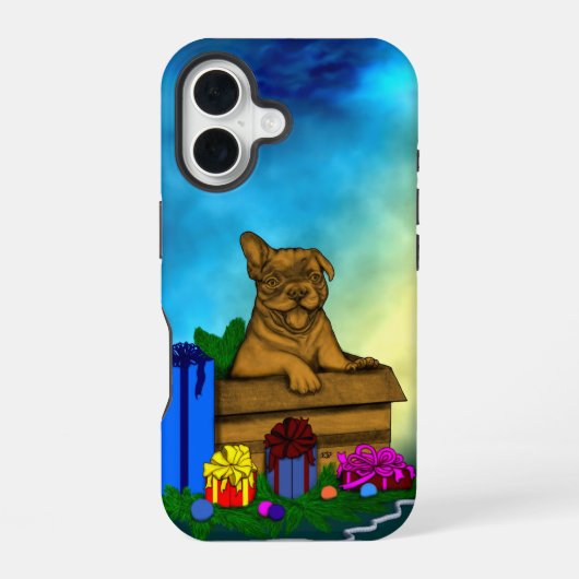 箱の中の子犬，メリークリスマス iPhone 16ケース (裏面)