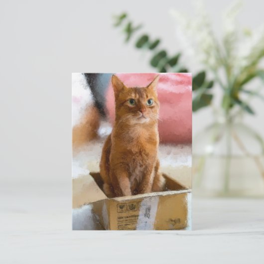 箱の中の猫かわいい子ネコのデジタルアート ポストカード (スタンド正面)