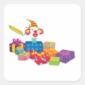 箱の四角いステッカーにおもちゃのピエロ スクエアシール (正面)