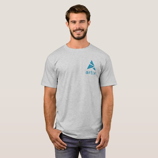 箱の灰色のTシャツに残っているArtixのロゴのブランド Tシャツ (正面フル)