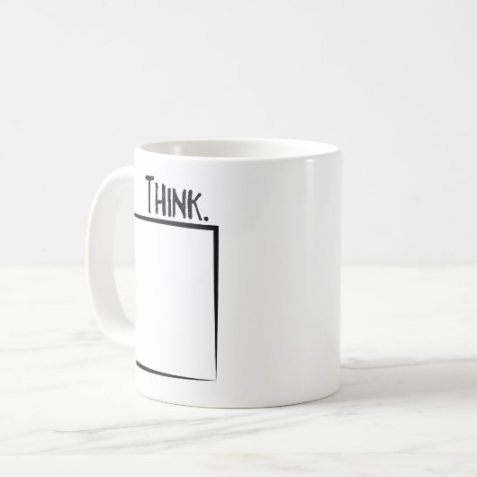 箱の誤字のタイポグラフィの外で考えて下さい コーヒーマグカップ (正面左)