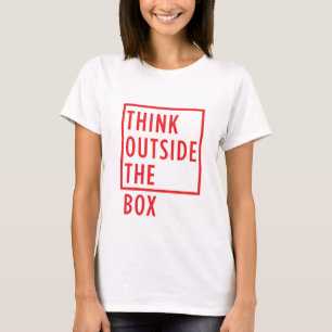 箱のTシャツの女性の外で考えて下さい Tシャツ