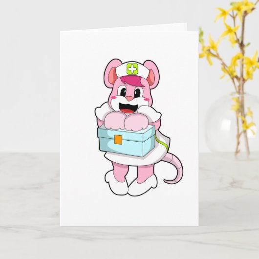 箱を持つ看護師のネズミ カード (黄色い花)