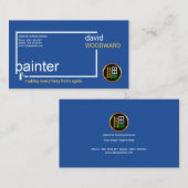 箱を絵を描いているスタイリッシュでシンプルで明るく青いペインター 名刺 (正面/裏面)