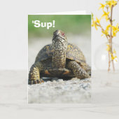 箱亀ユーモアのあるグリーティングカード カード (黄色い花)