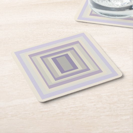 箱入りチョークグレーラベンダー幾何学的デザイン スクエアペーパーコースター (アングル)