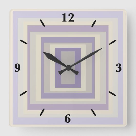 箱入りチョークグレーラベンダー幾何学的デザイン スクエア壁時計 (正面)