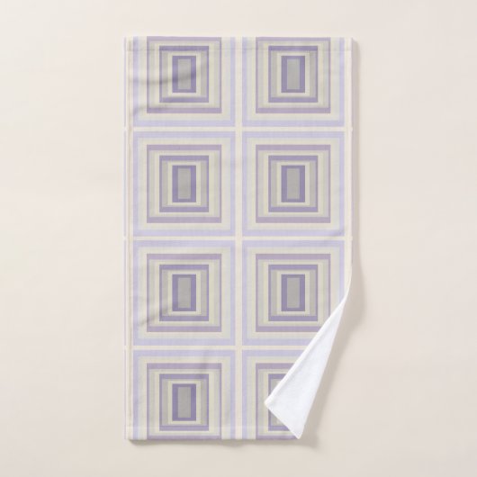 箱入りチョークグレーラベンダー幾何学的デザイン バスタオルセット (ハンドタオル)