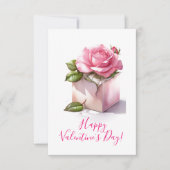 箱入りピンクのバラのバレンタインデーカード ノートカード (正面)