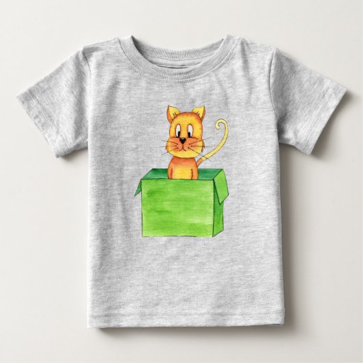 箱間抜けに遊入ったオレンジの猫 ベビーTシャツ (正面)