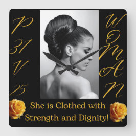 箴言第31回女性黒黄角時計 スクエア壁時計