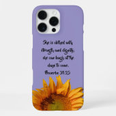 箴言第31章25節カスタム聖書ひまわり iPhoneケース (裏面)