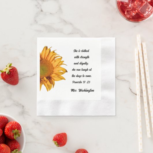 箴言第31章25節素晴らしキリスト女ひまわり 縁ありカクテルナプキン (インサイチュ)