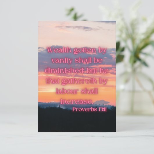 箴言13:11 KJV聖句Pic Flat Greeting カード (スタンド正面)