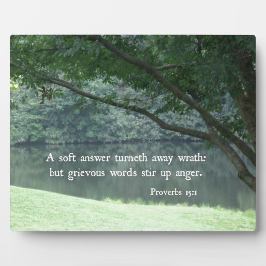 箴言15:1柔らかい答えは怒り遠くにだ フォトプラーク (正面)