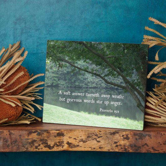 箴言15:1柔らかい答えは怒り遠くにだ フォトプラーク (側面)
