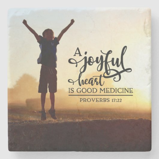 箴言17:22陽気なハートは良い薬 ストーンコースター (正面)