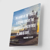 箴言18:10聖書の詩の正方形の壁時計 スクエア壁時計 (傾斜)