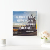 箴言18:10聖書の詩の正方形の壁時計 スクエア壁時計 (ホーム)