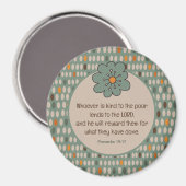 箴言19:17レトロ楕円&ティール（緑がかった色）花 マグネット (正面/裏面)