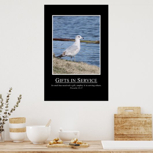 箴言19:17 – あなたの贈り物を使って他の人に仕える ポスター (キッチン)
