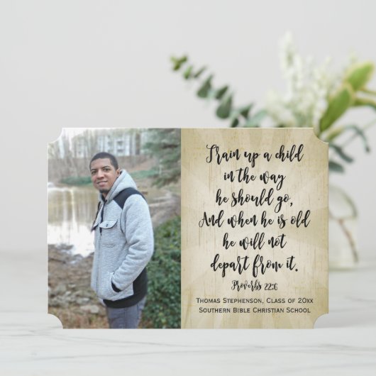 箴言22キリスト教聖書聖句の写真卒業 招待状 (スタンド正面)