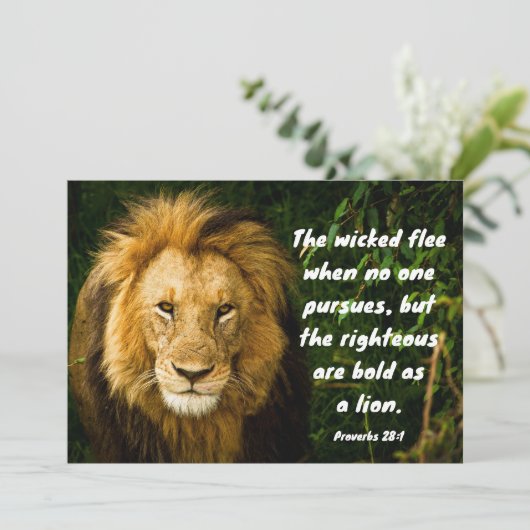 箴言28:1ライオンはっきりしたフラットカードとしての義 (スタンド正面)