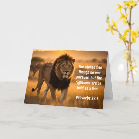 箴言28:1聖書の義ははっきりした獅子である カード (黄色い花)