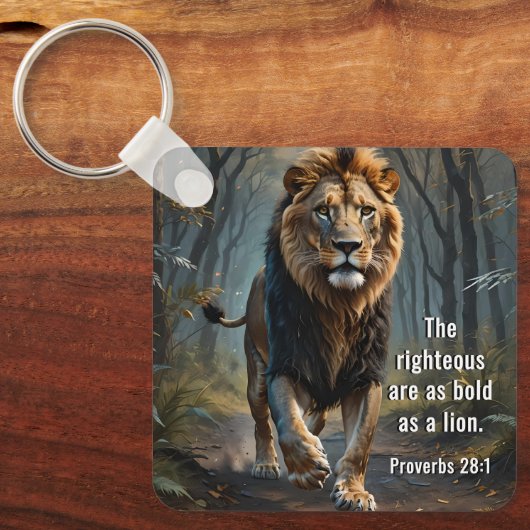 箴言28:1聖書の義ははっきりした獅子である キーホルダー (正面)