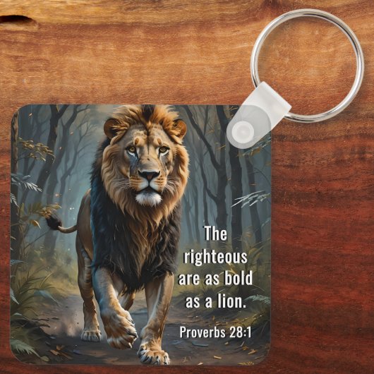 箴言28:1聖書の義ははっきりした獅子である キーホルダー (裏面)