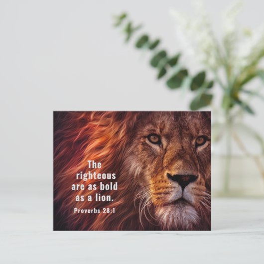 箴言28:1聖書の義ははっきりした獅子である ポストカード (スタンド正面)