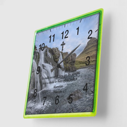 箴言2:7：キリスト教信仰祈りの言葉 スクエア壁時計 (傾斜)