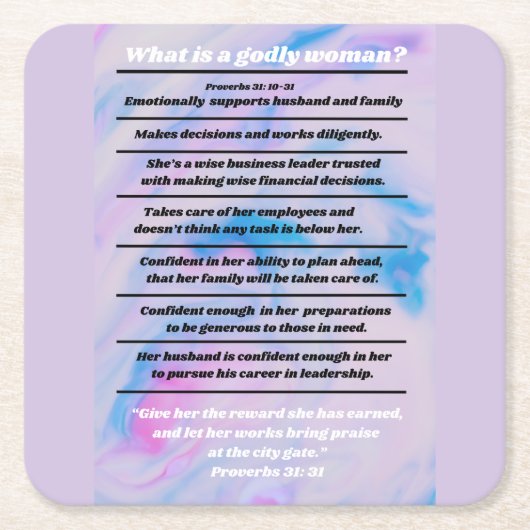 箴言31の女のリスト スクエアペーパーコースター (正面)