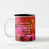 箴言31ピンクフローラキリスト教母の日 ツートーンマグカップ (左)
