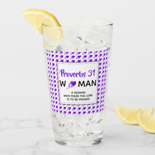 箴言31女パープルハートクリスチャン飲み タンブラーグラス (アイス正面)