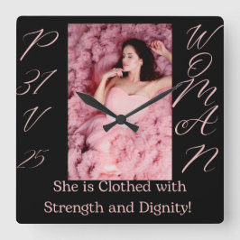 箴言31女性黒ピンク角壁時計 スクエア壁時計