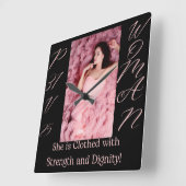 箴言31女性黒ピンク角壁時計 スクエア壁時計 (傾斜)