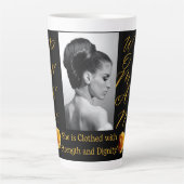 箴言31女性黒黄色の大きなラテマグ カフェラテマグ (正面)