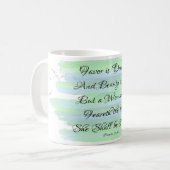 箴言31敬虔な女性ブルーウォーター色引用文マグ コーヒーマグカップ (正面左)