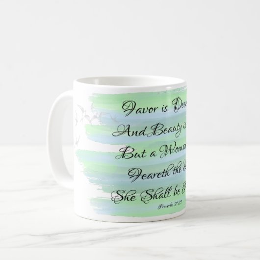 箴言31敬虔な女性ブルーウォーター色引用文マグ コーヒーマグカップ (正面左)