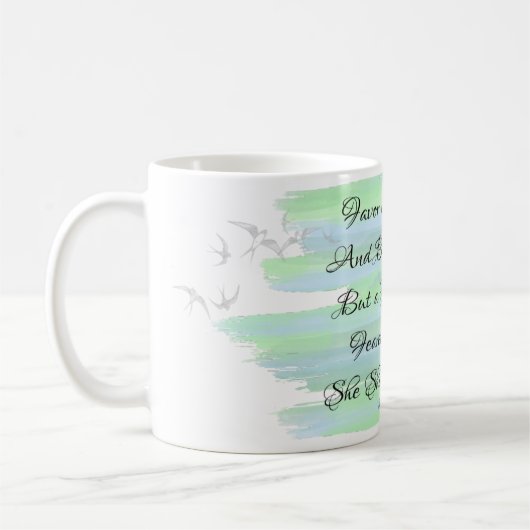 箴言31敬虔な女性ブルーウォーター色引用文マグ コーヒーマグカップ (左)