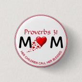 箴言31母ママ赤いハート母の日 缶バッジ (正面)