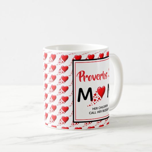 箴言31母赤いハートキリスト教の母の日 コーヒーマグカップ (正面右)