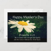 箴言31章25節、母の日、白デイジーカスタム ポストカード (正面/裏面)