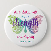 箴言31章25節 缶バッジ (正面)