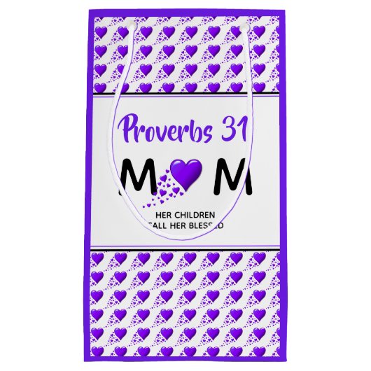 箴言31紫ハート母の日ありがとう スモールペーパーバッグ (正面)