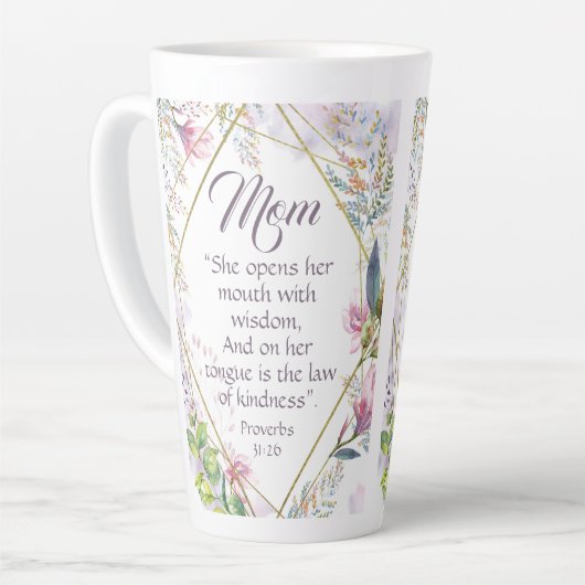 箴言31聖句キリスト教の母の日の贈り物 カフェラテマグ (左アングル)