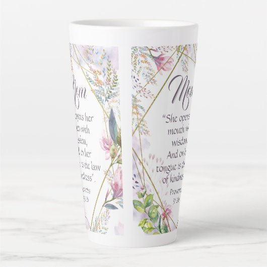 箴言31聖句キリスト教の母の日の贈り物 カフェラテマグ (正面)