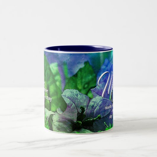 箴言31青フローラキリスト教母の日 ツートーンマグカップ (中央)